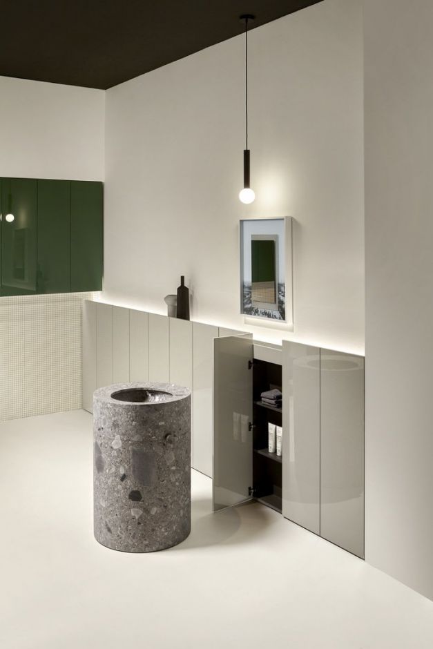 Шкаф подвесной Antonio Lupi ALBO5372W с LED подсветкой, 2 дверки, с топом, GRIGIO SMOG LUCIDO ФОТО