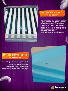 Инкубатор на 48 куриных яиц с резервным питанием, автоматическим переворотом и встроенным овоскопом
