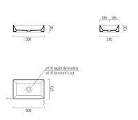 Раковина накладная прямоугольная GSI KUBE X 945315 370 мм х 600 мм, без перелива, цвет Ghiaccio Matte схема 4