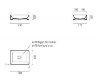 Раковина накладная прямоугольная GSI KUBE X 942905 370 мм х 500 мм, без перелива, цвет Tortora Matte схема 3