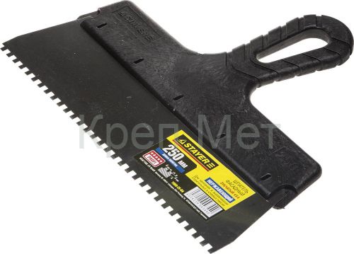 STAYER PROFlat, 250 мм, зуб 4 х 4 мм, пластиковая ручка, зубчатый, нержавеющий фасадный шпатель, Professional (1009-25-04)