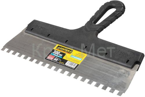 STAYER PROFlat, 300 мм, зуб 8 х 8 мм, пластиковая ручка, зубчатый, нержавеющий фасадный шпатель, Professional (1009-30-08)