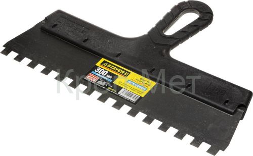 STAYER PROFlat, 300 мм, зуб 10 х 10 мм, пластиковая ручка, зубчатый, нержавеющий фасадный шпатель, Professional (1009-30-10)