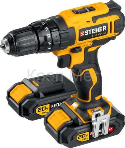 STEHER V1, 20 В, 40 Н·м, 2 АКБ (2 А·ч), ударная дрель-шуруповерт, кейс (CDS-200-2)