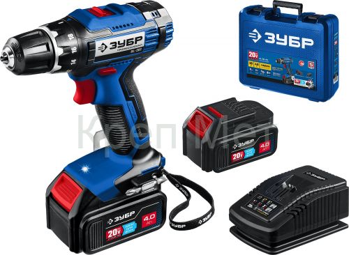 ЗУБР Т7, 20 В, 50 Н·м, 2 АКБ (4 А·ч), дрель-шуруповерт, кейс, Профессионал (DL-201-42)