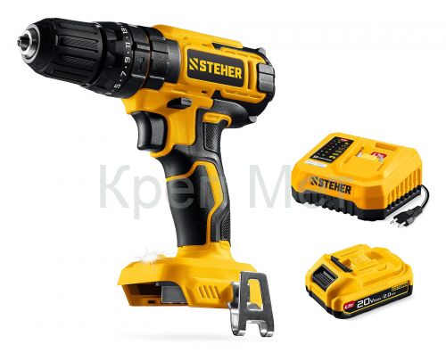 STEHER 20 В, 40 Н·м, 1 АКБ LMS (2 А·ч), ударная дрель-шуруповерт (CDS-40-21)