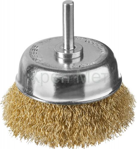 ЗУБР d 75 мм, витая латунированная, стальная 0.3 мм, чашечная щетка для дрели, Профессионал (3525-075)