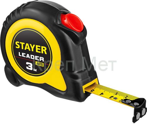 STAYER Leader, 3 м х 16 мм, рулетка с автостопом, Professional (3402-3)