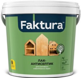 Лак Антисептик Faktura 9л на Водной Основе с Ионами Серебра и Воском для Наружных и Внутренних Работ / Фактура