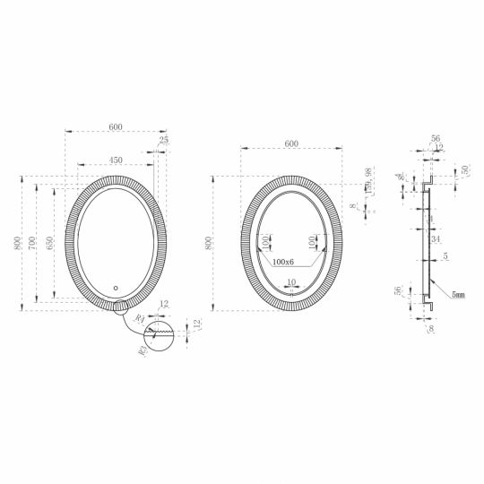 Зеркало для ванной ABBER Stein AS6601Violett с подсветкой схема 2