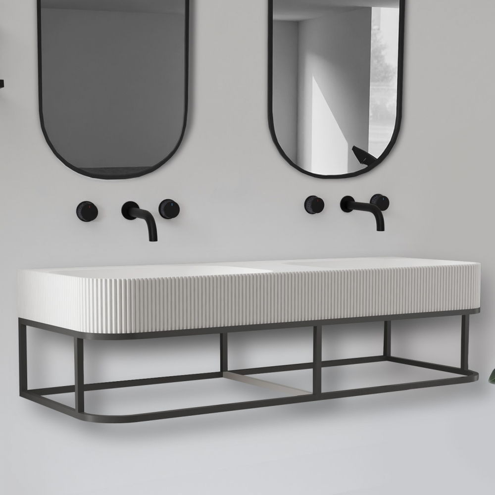 Консоль с раковиной ABBER Stein AS2646 подвесная, белая матовая цена от 92 650 ₽ Фото Консоль с раковиной ABBER Stein AS2646 подвесная, белая матовая