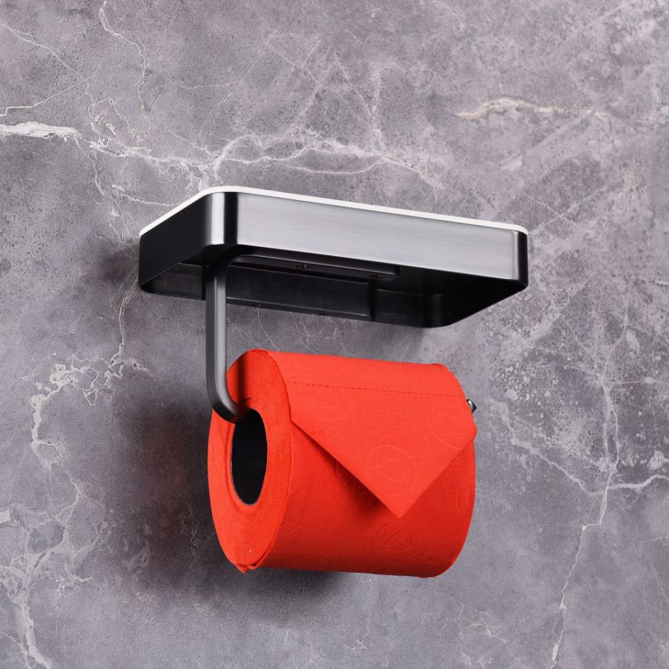 Бумагодержатель с полкой для телефона ABBER Westen AA1730B черный матовый ФОТО