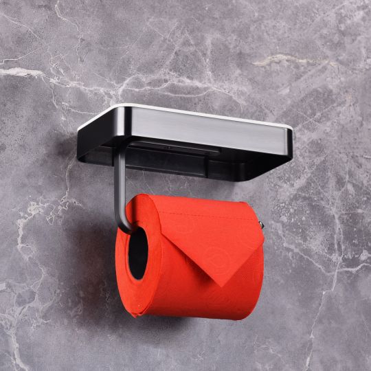 Бумагодержатель с полкой для телефона ABBER Westen AA1730B черный матовый схема 3