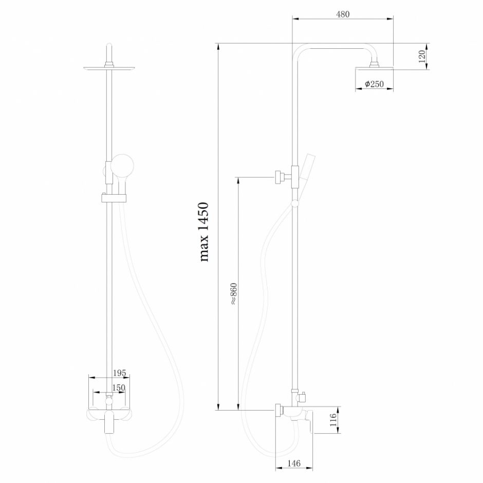 Душевая стойка ABBER Weiss Insel AF8020L без излива, хром ФОТО