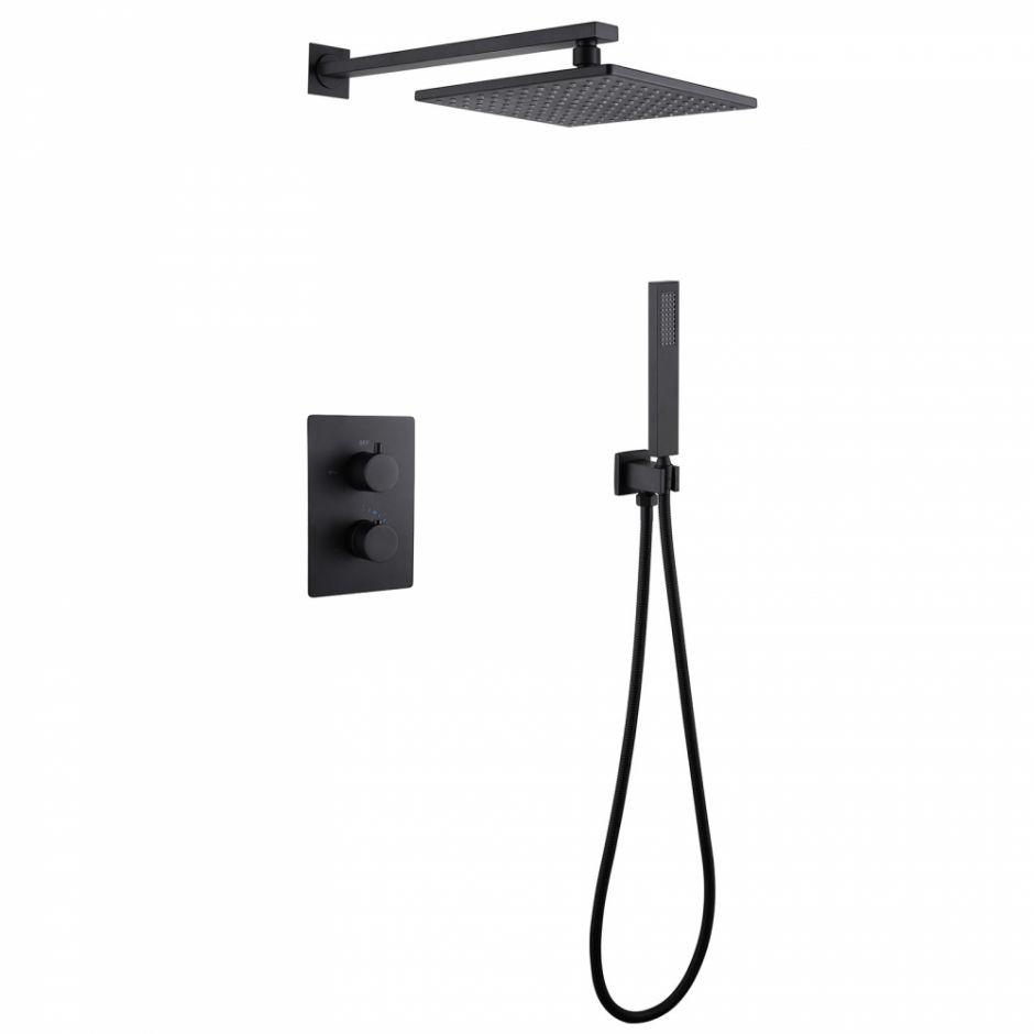 Изображение Душевая система ABBER Weiss Insel AF8051B скрытого монтажа без излива, термостат, черный матовый