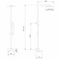 Душевая стойка ABBER Daheim AF8216BL с изливом, черный матовый схема 2 Душевая стойка ABBER Daheim AF8216BL с изливом, черный матовый схема 2