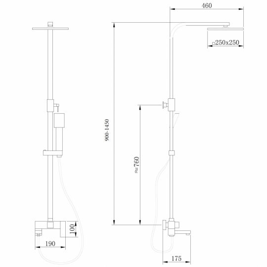 Душевая стойка ABBER Daheim AF8216BL с изливом, черный матовый схема 2 Душевая стойка ABBER Daheim AF8216BL с изливом, черный матовый схема 2