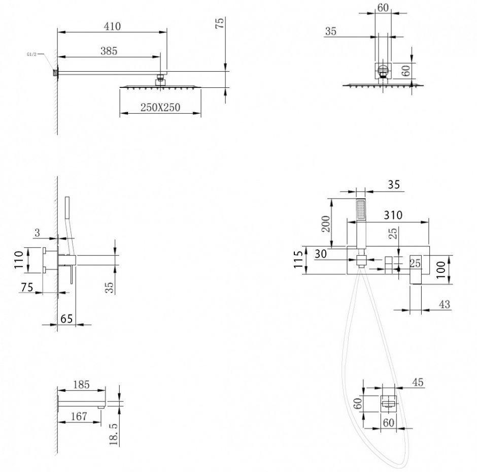 Душевая система ABBER Daheim AF8217G скрытого монтажа с изливом, золото матовое ФОТО