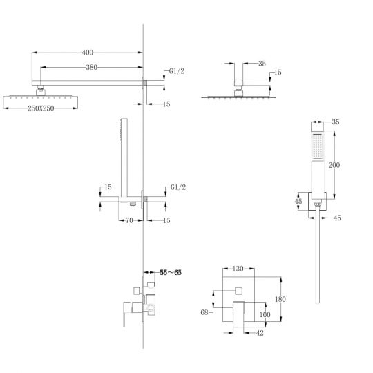 Душевая система ABBER Daheim AF8219 скрытого монтажа без излива, хром схема 2
