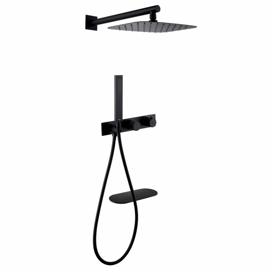 Изображение Душевая система ABBER Rund AF8750B скрытого монтажа с изливом, термостат, черная матовая