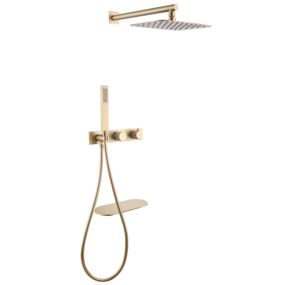 Изображение Душевая система ABBER Rund AF8750G скрытого монтажа с изливом, термостат, золото матовое