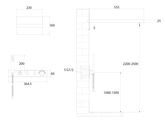 Душевая система ABBER Rund AF8752 скрытого монтажа без излива, термостат, хром схема 2