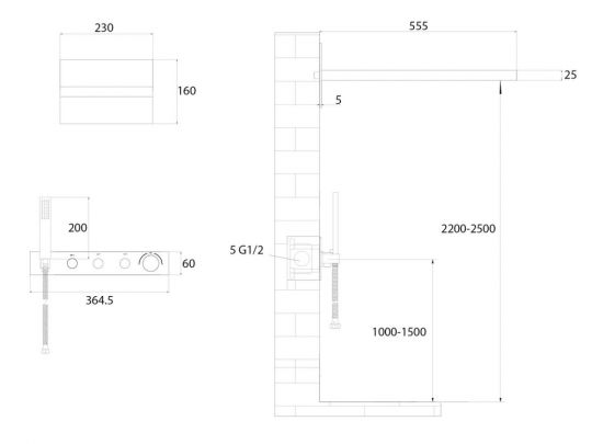 Душевая система ABBER Rund AF8752SP скрытого монтажа без излива, термостат, сатин схема 2 Душевая система ABBER Rund AF8752SP скрытого монтажа без излива, термостат, сатин схема 2