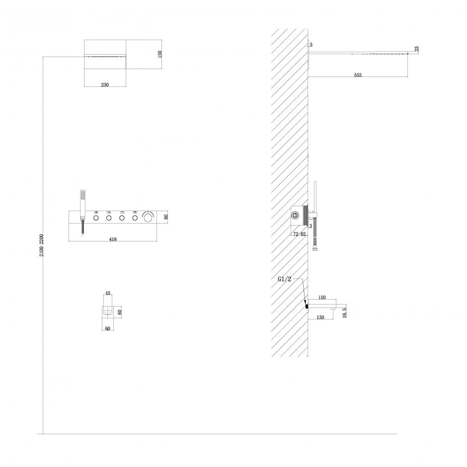 Душевая система ABBER Rund AF8753SP скрытого монтажа с изливом, термостат, сатин ФОТО