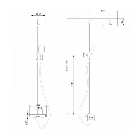 Душевая стойка ABBER Emotion AF8816B с изливом, черная матовая схема 2 Душевая стойка ABBER Emotion AF8816B с изливом, черная матовая схема 2