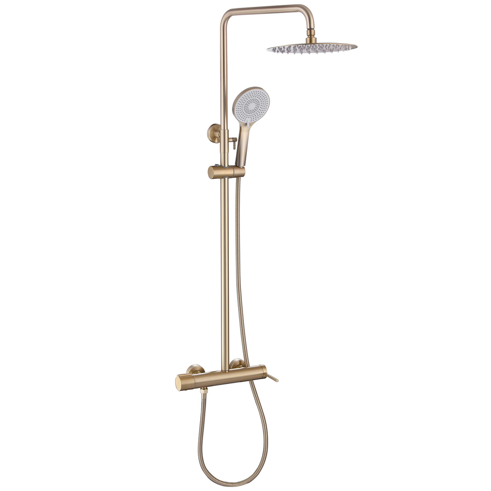 Душевая стойка ABBER Emotion AF8816GL с изливом, золото матовое цена от 53 100 ₽ Фото Душевая стойка ABBER Emotion AF8816GL с изливом, золото матовое