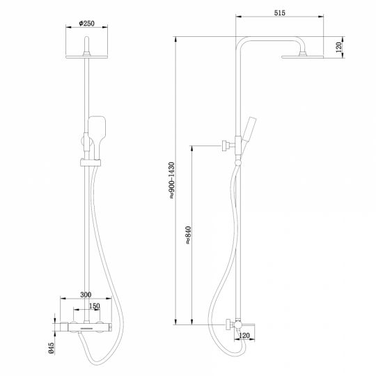 Душевая стойка ABBER Emotion AF8816GL с изливом, золото матовое схема 2 Душевая стойка ABBER Emotion AF8816GL с изливом, золото матовое схема 2