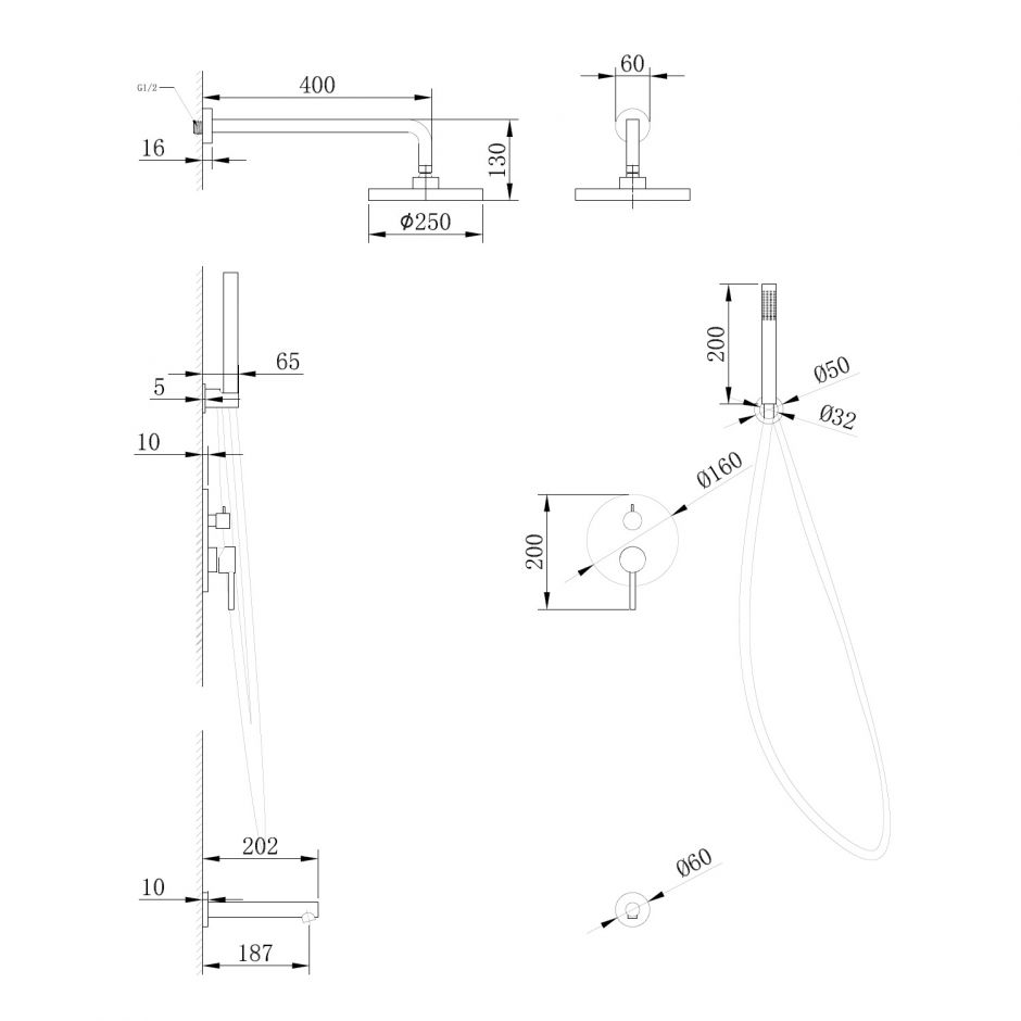 Душевая система ABBER Emotion AF8817 скрытого монтажа с изливом, хром ФОТО