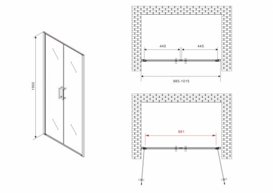 Душевая дверь ABBER Sonnenstrand AG04100BC 100 см схема 2 Душевая дверь ABBER Sonnenstrand AG04100BC 100 см схема 2