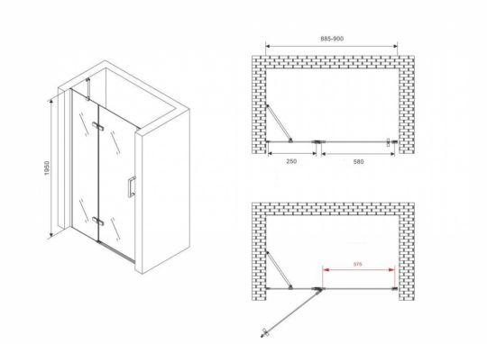 Душевая дверь ABBER Zart AG08090B 90 см схема 2 Душевая дверь ABBER Zart AG08090B 90 см схема 2