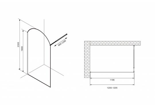 Душевая перегородка ABBER Immer Offen AG64120BN схема 2 Душевая перегородка ABBER Immer Offen AG64120BN схема 2