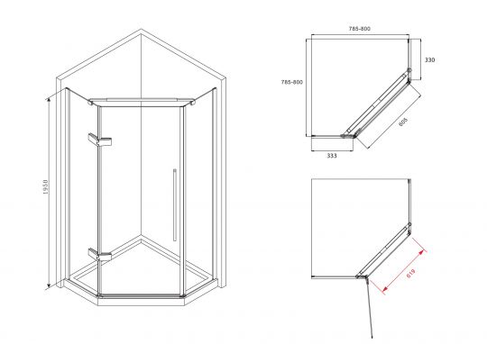 Душевой уголок ABBER Ewiges Wasser AG05080B 80х80 см схема 2