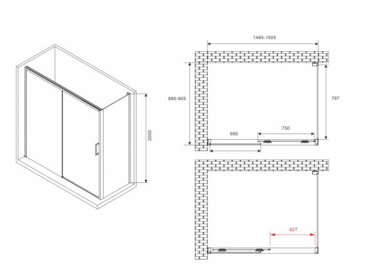 Душевой уголок ABBER Komfort AG93150-S92 150х90 см схема 2