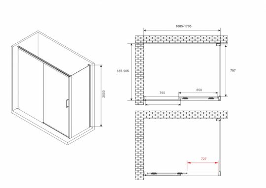 Душевой уголок ABBER Komfort AG93170-S92 170х90 см схема 2