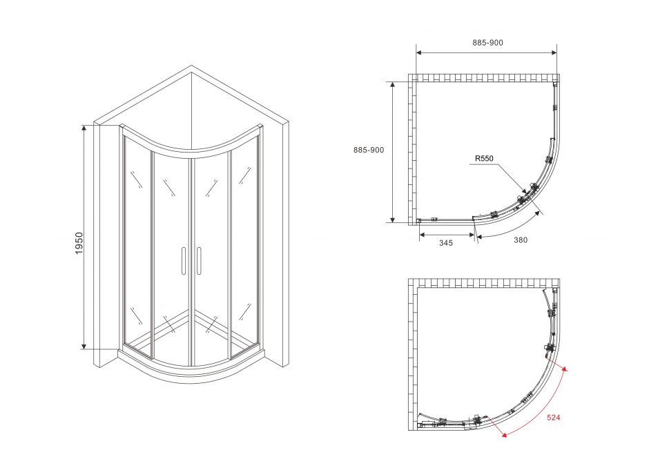 Душевой уголок ABBER Schwarzer Diamant AG01090B 90х90 см ФОТО