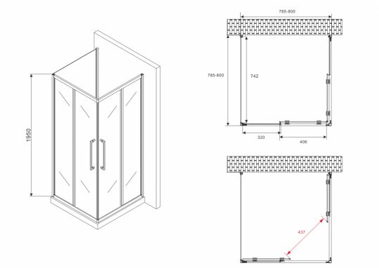 Душевой уголок ABBER Schwarzer Diamant AG02080BH-S80B 80х80 см схема 2