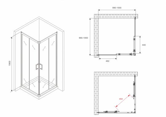 Душевой уголок ABBER Schwarzer Diamant AG02100B5 100х100 см схема 2