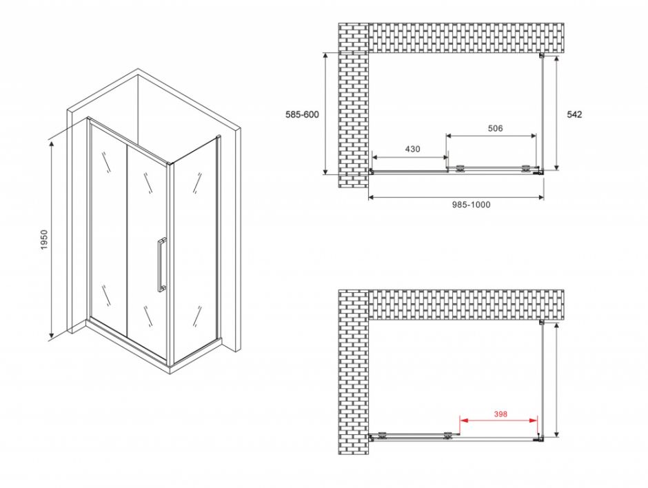 Душевой уголок ABBER Schwarzer Diamant AG30100H-S60 100х60 см ФОТО