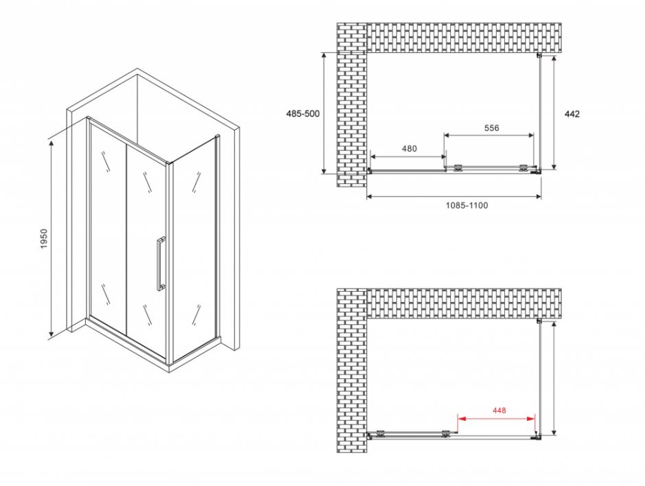 Душевой уголок ABBER Schwarzer Diamant AG30110H-S50 110х50 см ФОТО