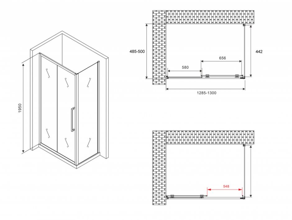 Душевой уголок ABBER Schwarzer Diamant AG30130BH-S50B 130х50 см ФОТО