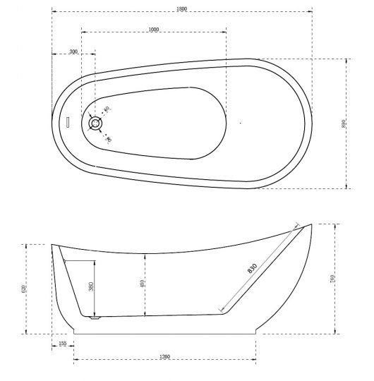 Акриловая ванна ABBER AB9288 белая схема 2