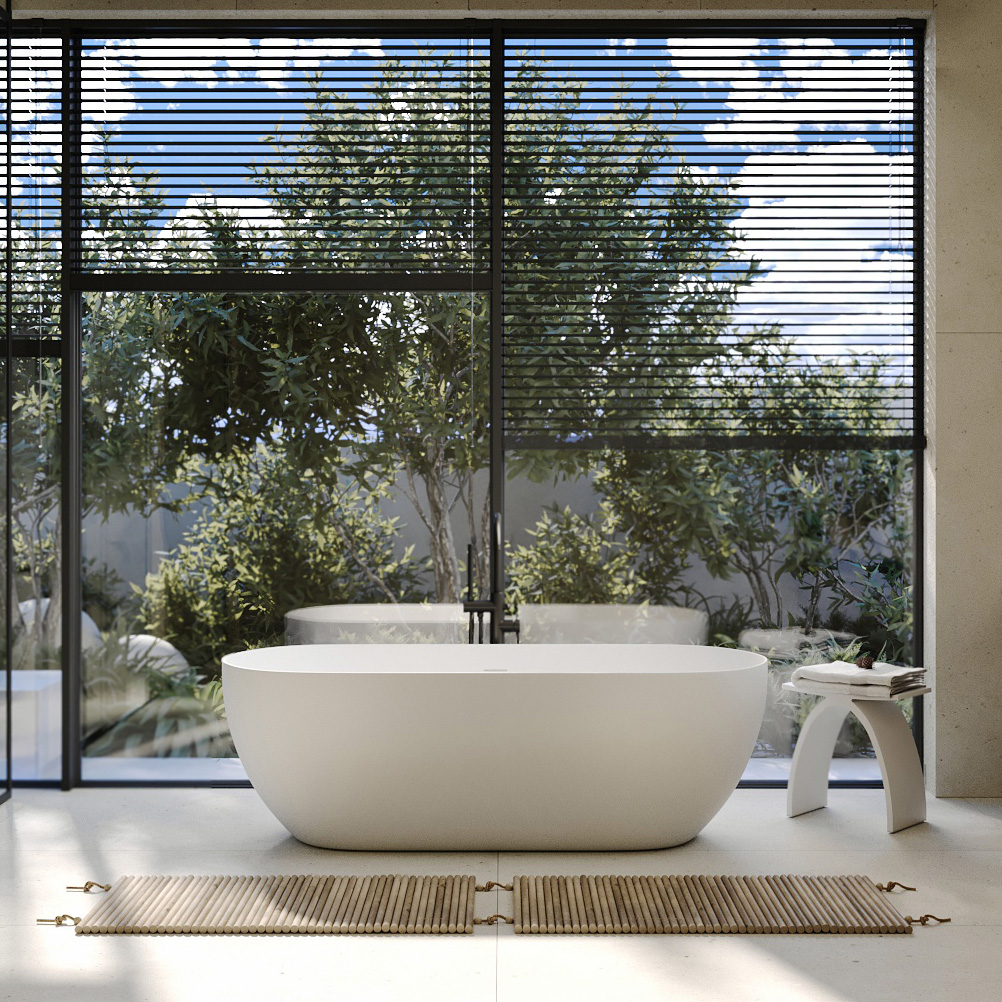 Ванна из искусственного камня ABBER Stein AS9613-1.6 белая матовая цена от 177 650 ₽ Фото Ванна из искусственного камня ABBER Stein AS9613-1.6 белая матовая