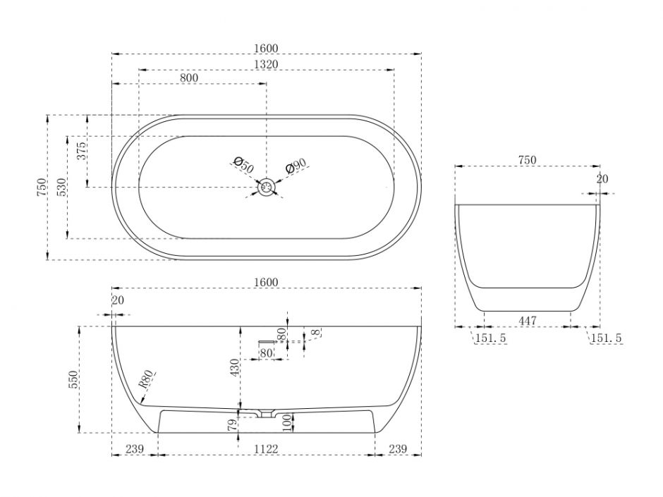 Ванна из искусственного камня ABBER Stein AS9613-1.6 белая матовая ФОТО
