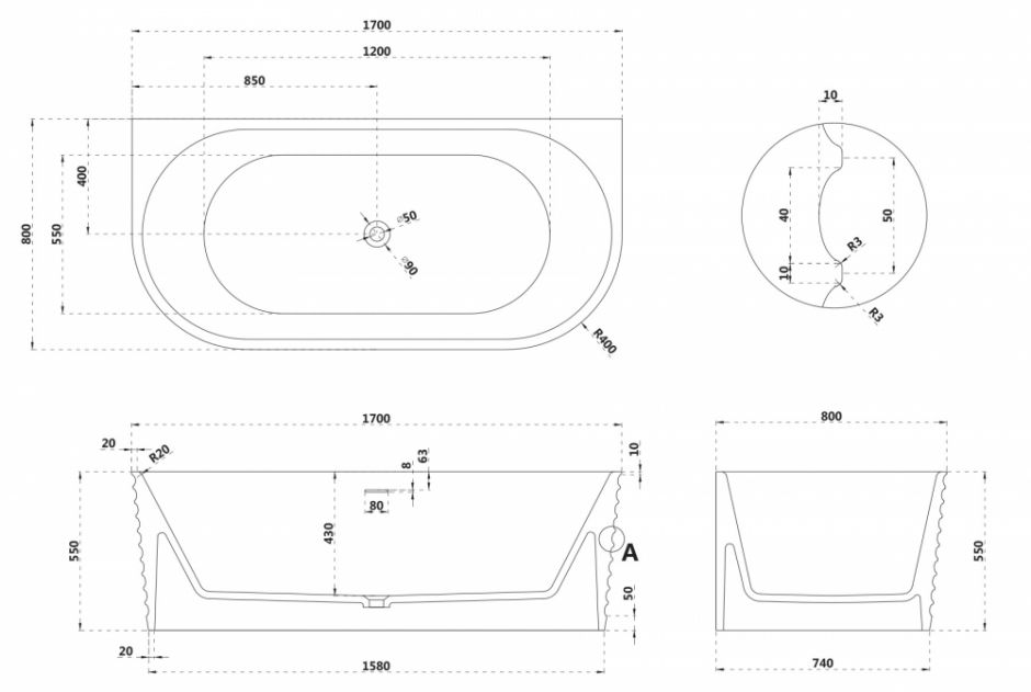 Ванна из искусственного камня ABBER Stein AS9652 белая матовая ФОТО