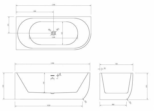 Акриловая ванна ABBER AB9315 L белая схема 2