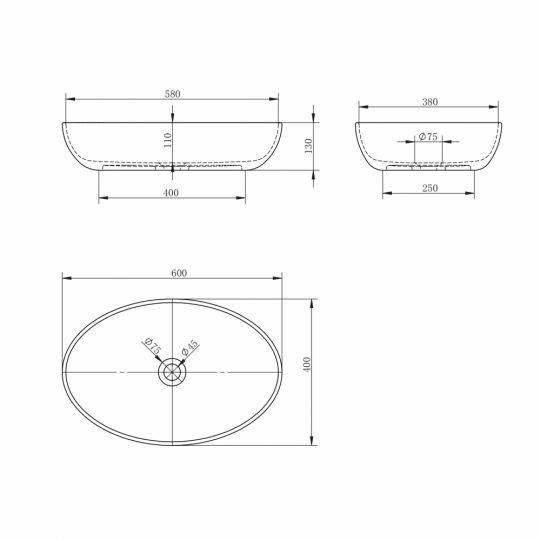 Овальная накладная карбоновая раковина ABBER Karbon AK2041 схема 2